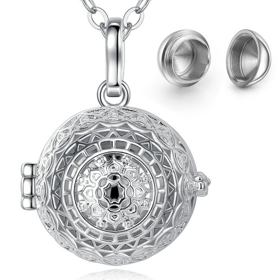 INFUSEU Human Pet Memorial Jewelry for Ashes for Women, Keepsake Necklace for Dad Mom Grandma Grandpa Pet Dog Cat Cremation, Meaningful Wheel of Life Lotus Pendant and 24 Inch Chain