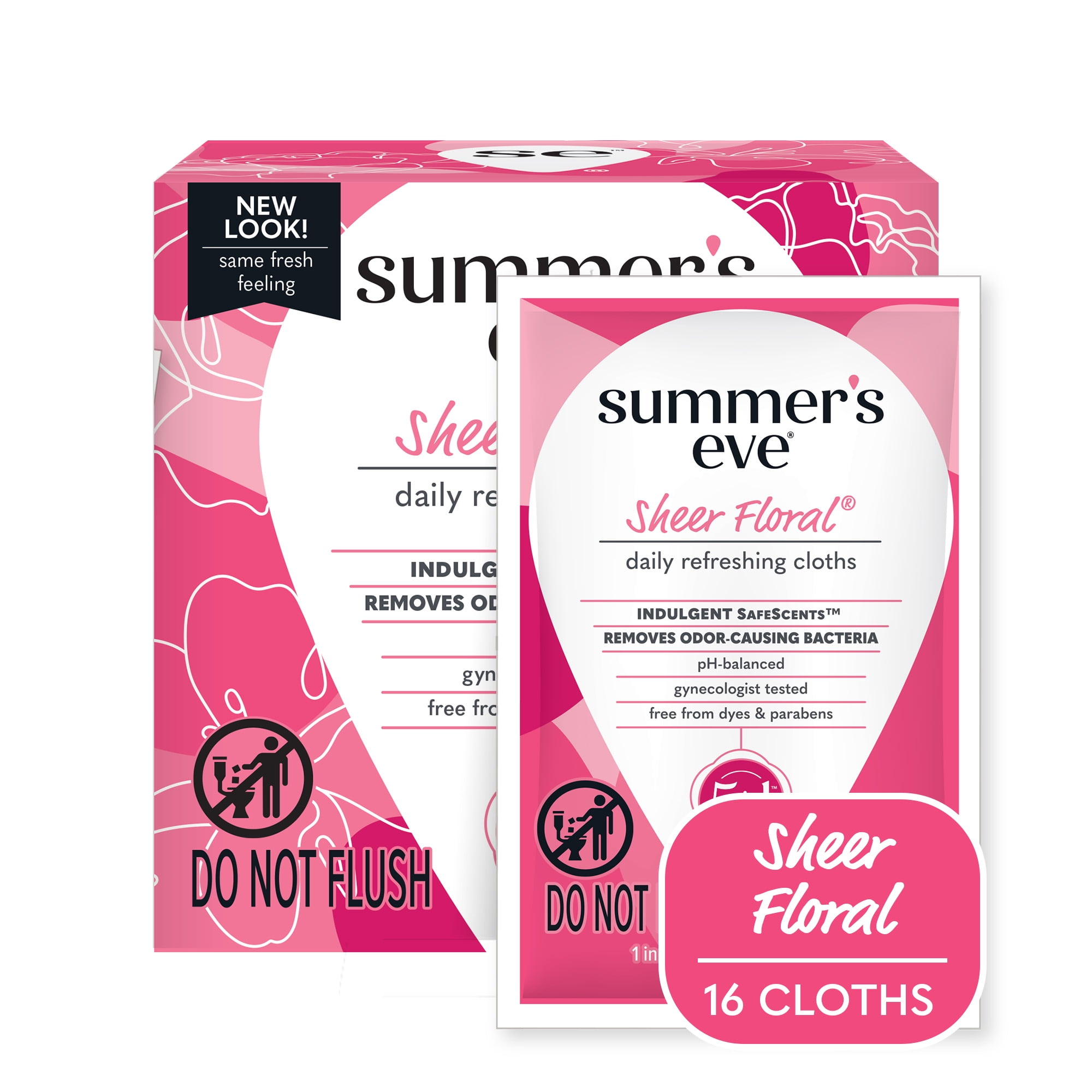 Summer's Eve Sheer Floral Daily Feminine Wipes, Removes Odor, pH Balanced, 16 count