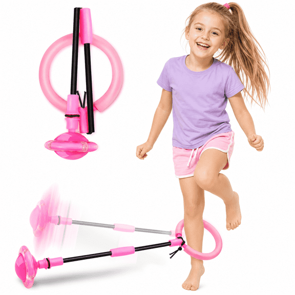 Pink Skip Ball with Light Up Wheel, Ankle Skip Toy for Kids Indoor Outdoor Play, 1 Pack