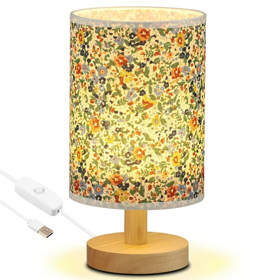 Daruoand LED Table Lamp, USB Powered Bedside Nightstand Lamp Desk Lamp Fabric Wooden Table Lamp for Home Bedroom Living Room Office Study