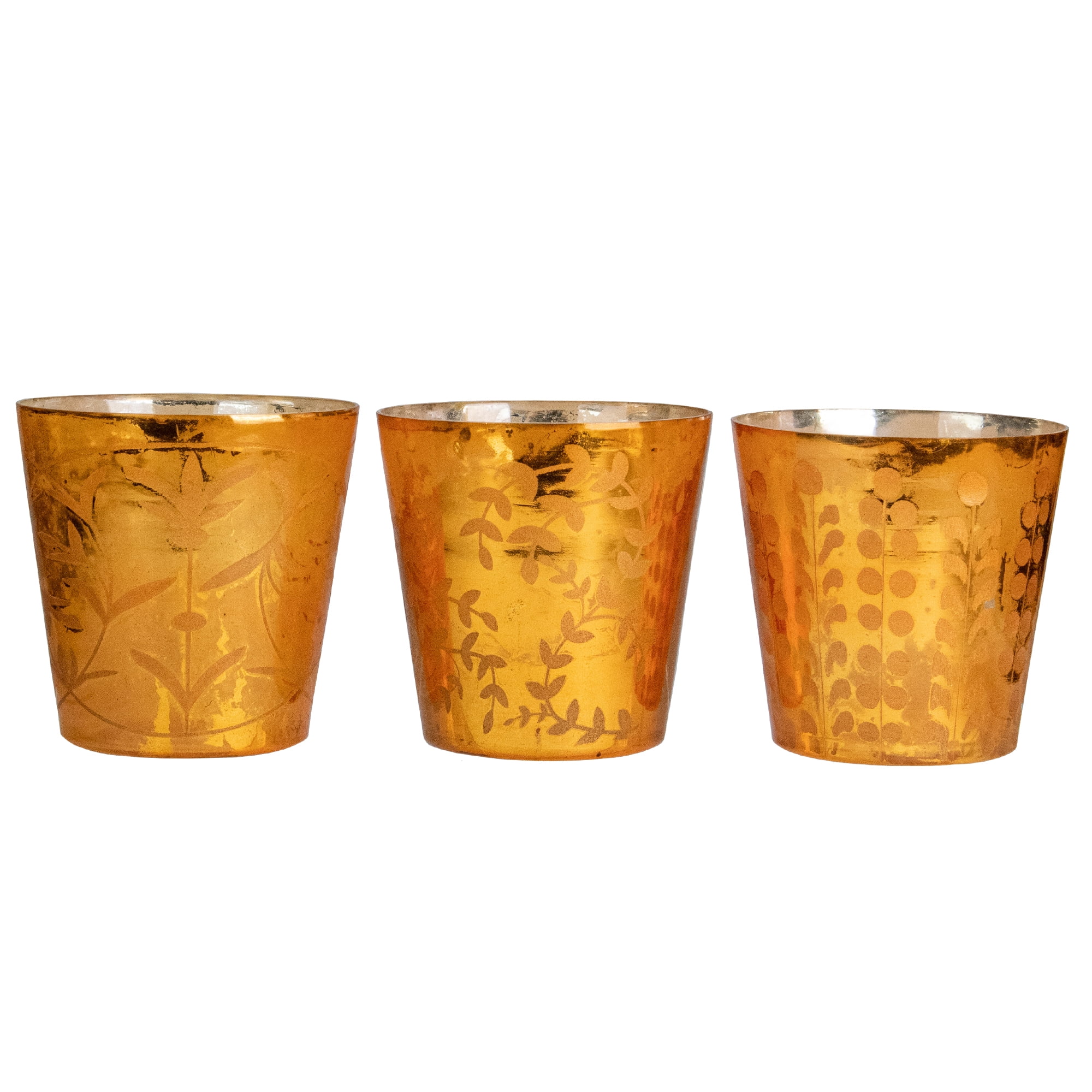 Set of 3 Orange Glass Votive Candle Holders 4"