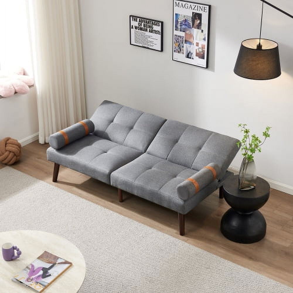 Leumius Modern Futon Sofa Bed, Convertible Folding Recliner Couch with Solid Wood Legs, Dark Gray