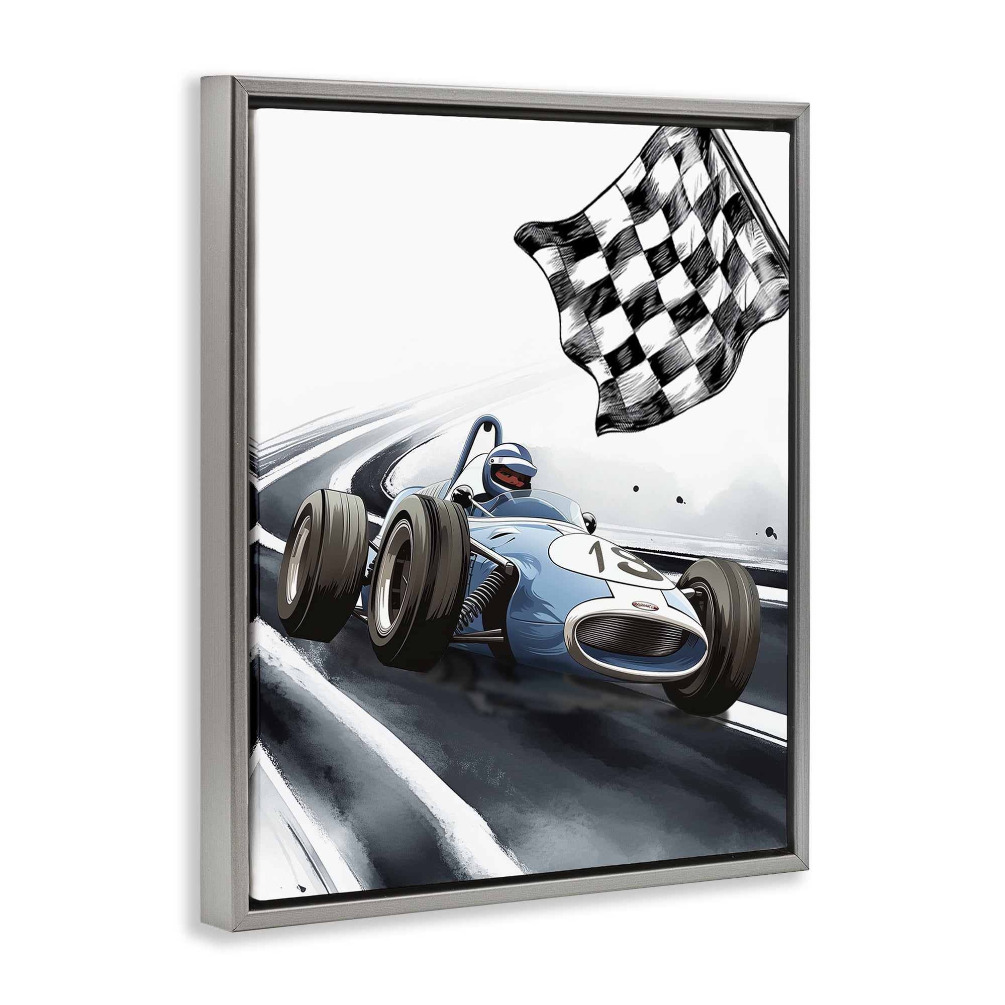 Stupell Industries Dynamic Racecar Driving Gray Framed Floater Canvas Wall Art, design by Christine Simpson Art