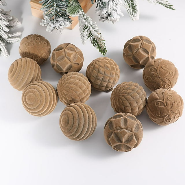 Xihbxyly Adornos Navideños Flocados, 12 Bolas de Terciopelo para Árbol, Fáciles de Colgar, Decoración Navideña Vintage, Decoración Multiusos, para Sala de Estar, Dormitorio y Chimenea, 6 Cm