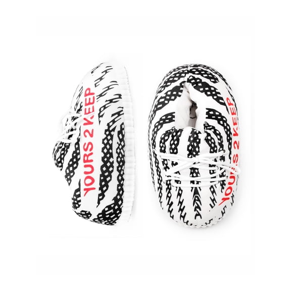 Yours 2 Keep Puffy Funny Sneaker Slippers, Black/White Zebra, Plush Indoor House Shoes, Unisex