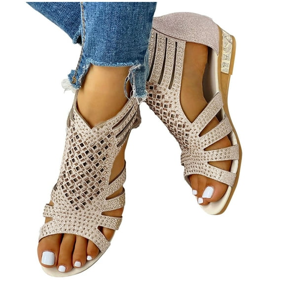 Oyedens Gladiator Sandals for Women Roman Vintage Rhinestones Flats Sandals Beach Dress Sandals