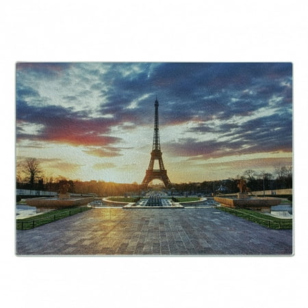 

Eiffel Tower Cutting Board Parisian Landmark Sunrise with Clouds on Horizon Park Sun Rays Decorative Tempered Glass Cutting and Serving Board Small Size Navy Yellow Green by Ambesonne