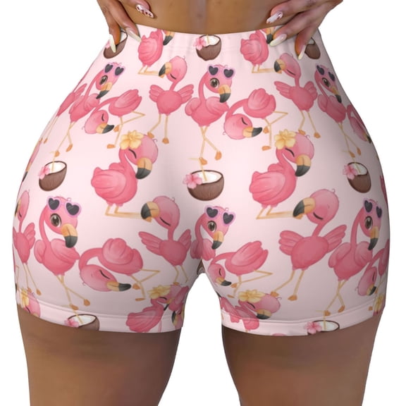 Seamless Workout Shorts Women - Summer Flamingo Biker Gym Running Yoga Spandex Shorts for Women