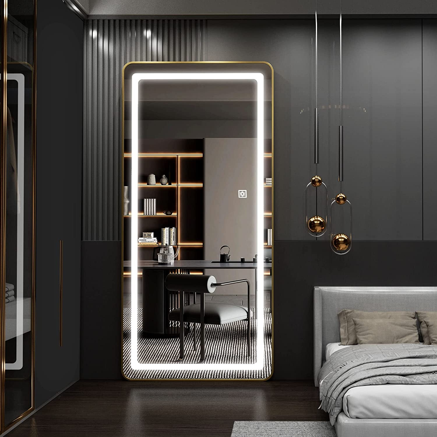 EVDINO 70"X32" Full Body Mirror with LED Light, LED Freestanding Floor