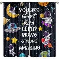Kids Space Curtains, Cartoon Universe Galaxy Planet Astronaut Inspirational Quotes for Kids Room Window Decor, Rod Pocket Drapes for Living Room Bedroom Kitchen 2 Panel Set 42"W X 84"L