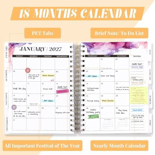Planner 2026-2027, Large 18 Months Academic Daily Weekly Monthly Planner Yearly Agenda Jan. 2026–June. 2027, 7.9" x 9.8", Page Tabs, Separator Page, Pocket Folder, Bookmark, Stickers, Sticky Note Set