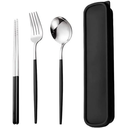 

Portable Stainless Steel Tableware Set 4pcs Multifunction Cutlery Reusable Fork Spoon Chopsticks Durable Dishwasher Safe Flatware Utensils for Camping Picnic Office Lunch