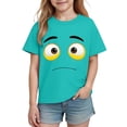 thumbnail image 4 of Blusas y camisas de manga corta con cuello redondo para niños y niñas, color liso, con estampado de expresión linda, manga corta, holgadas y cómodas, blusa para niña, 4 of 5