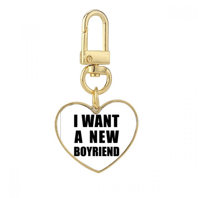 I Want A New Boyfriend Art Deco Fashion Gold Heart Keychain Metal Keyring Holder