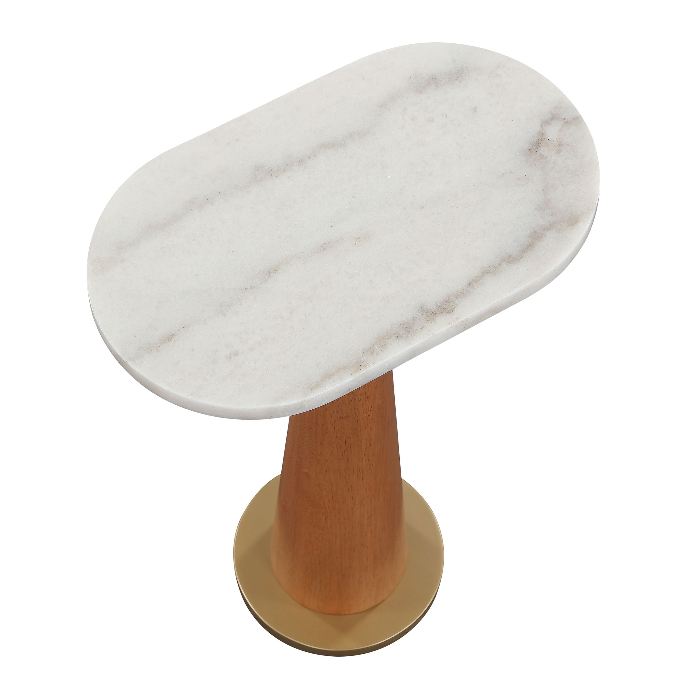 Beautiful Blyth Drink Table by Drew Barrymore, White Marble and Cherry Finish