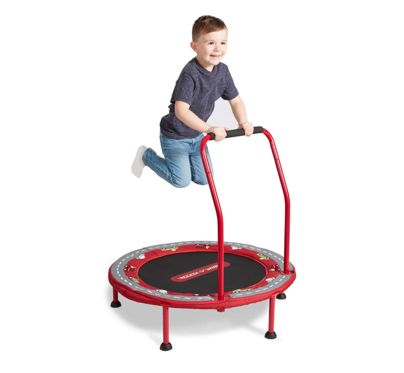 Radio Flyer 2-in-1 Kids' Trampoline with Racetrack Play Mat, 3 Feet Wide