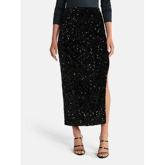 Madden NYC Women's Sequin Velour Maxi Skirt, Sizes XXS-XXL