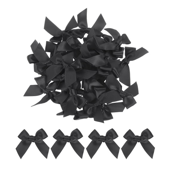 Uxcell 30Pcs Mini Ribbon Bow 1.5" Mini Fabric Satin Ribbon Flower Bows for Craft DIY Wedding Birthday Party Black