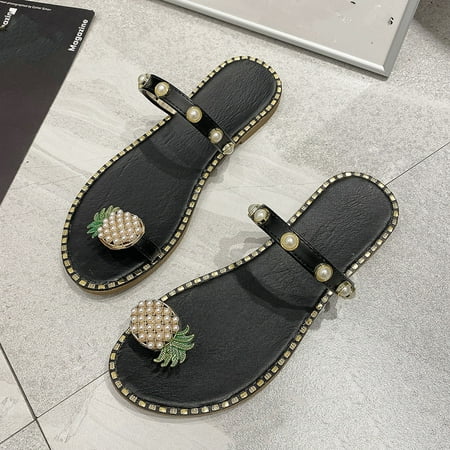 

Gzztg Slippers for Women Summer Sandals Ladies Pineapple Sandals Clip Toe Flip Flops Boho Casual Slippers Beach Shoes