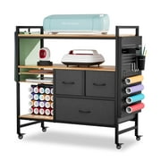 PUNLUXU Organizers and Storage Compatible with Cricut Machines - Vinyl Roll Holder, DIY Pegboard with Accessories Organizer, Rolling Craft Table with Storage Cabinet Workstation