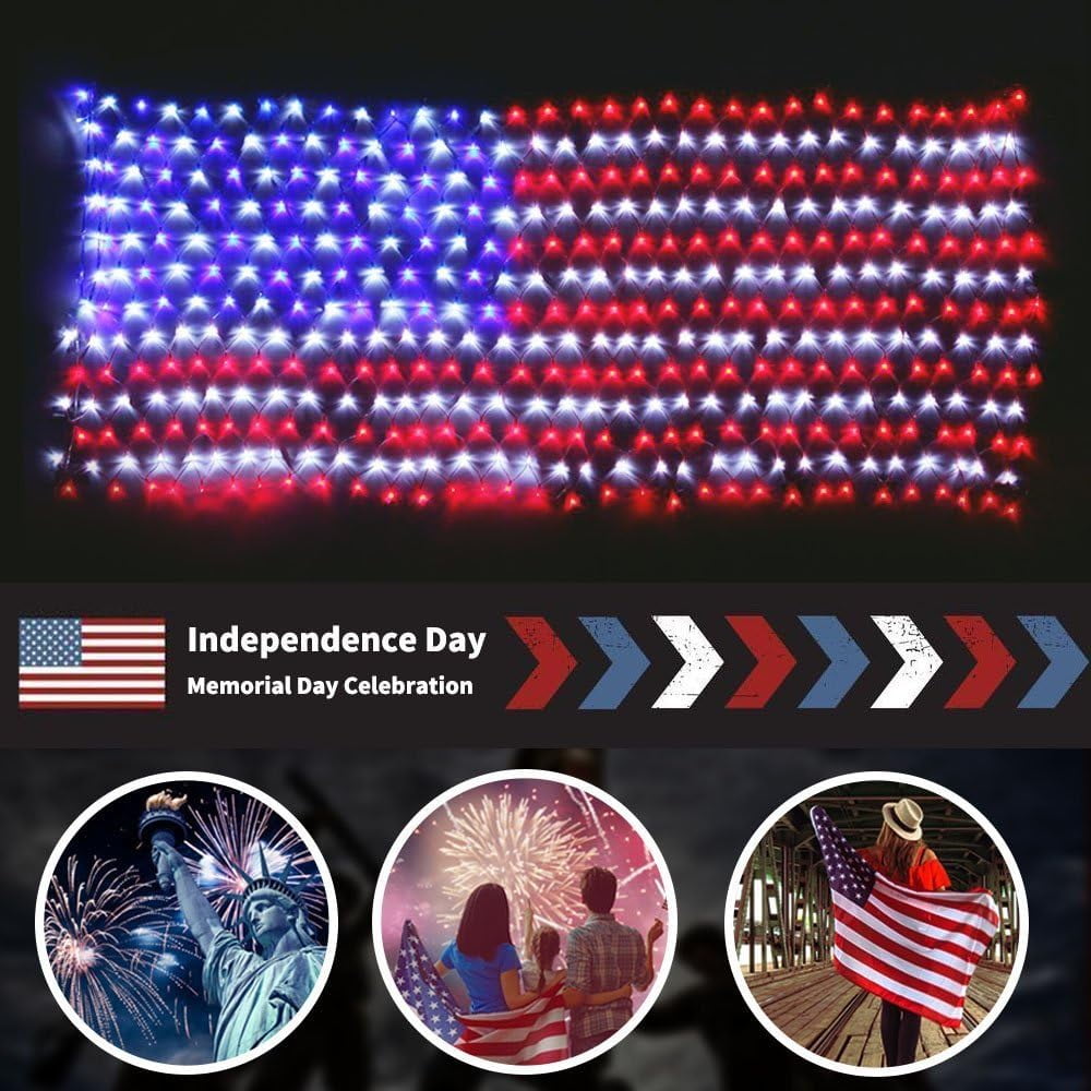 420LED American Flag Net Lights, 4th of July Independence Day Decoration