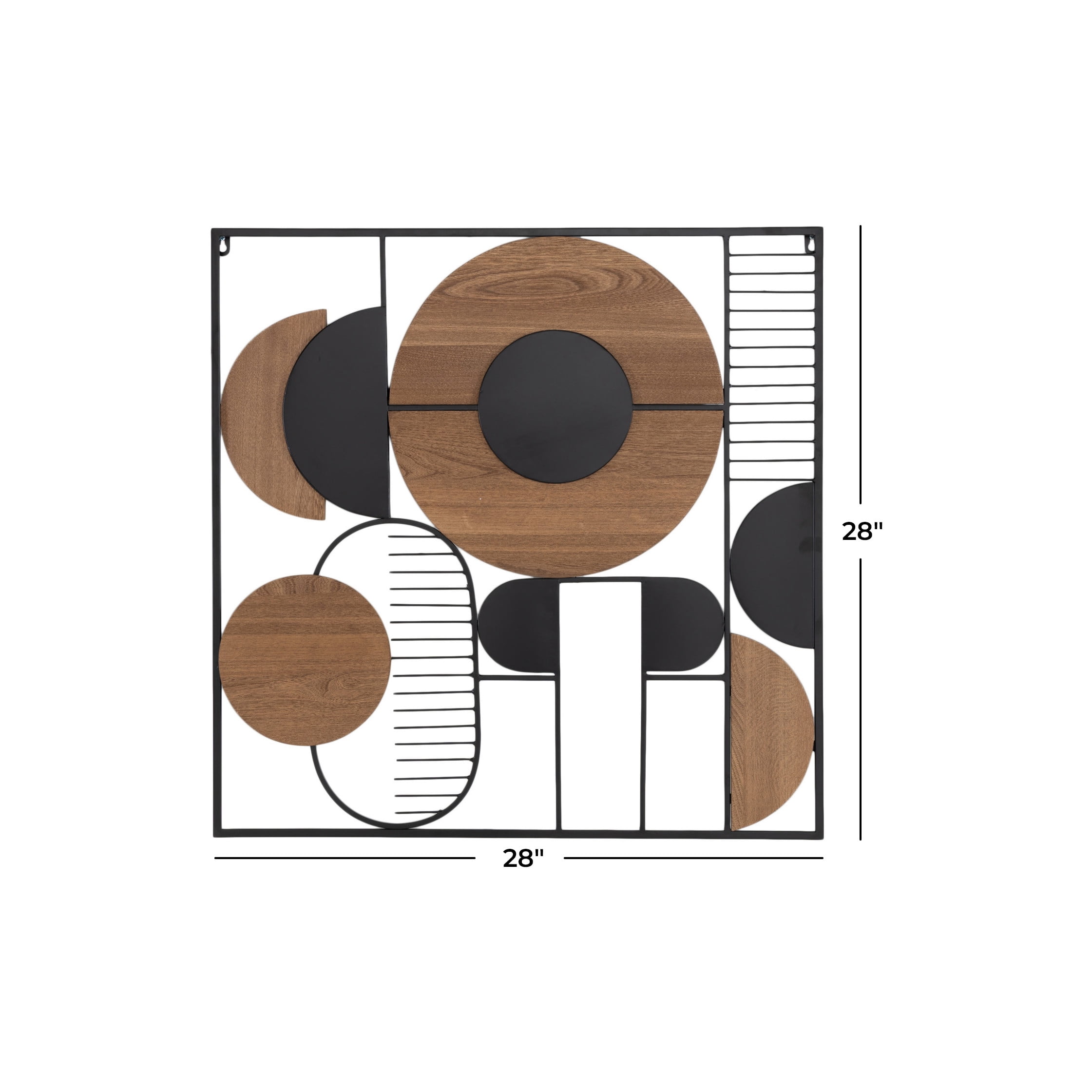 DecMode Black Metal Geometric Wall Decor with Brown Wooden Shapes