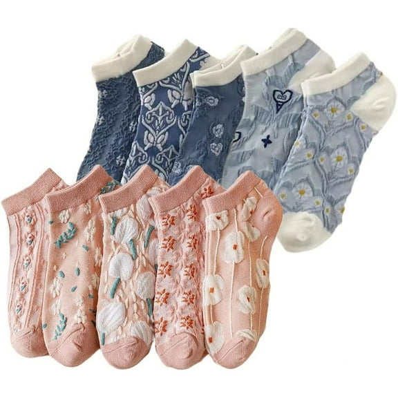 YooGuoGuo 5/10 Pairs Embroidered Floral Design Socks for Women Girls Combed Cotton Ankle Socks