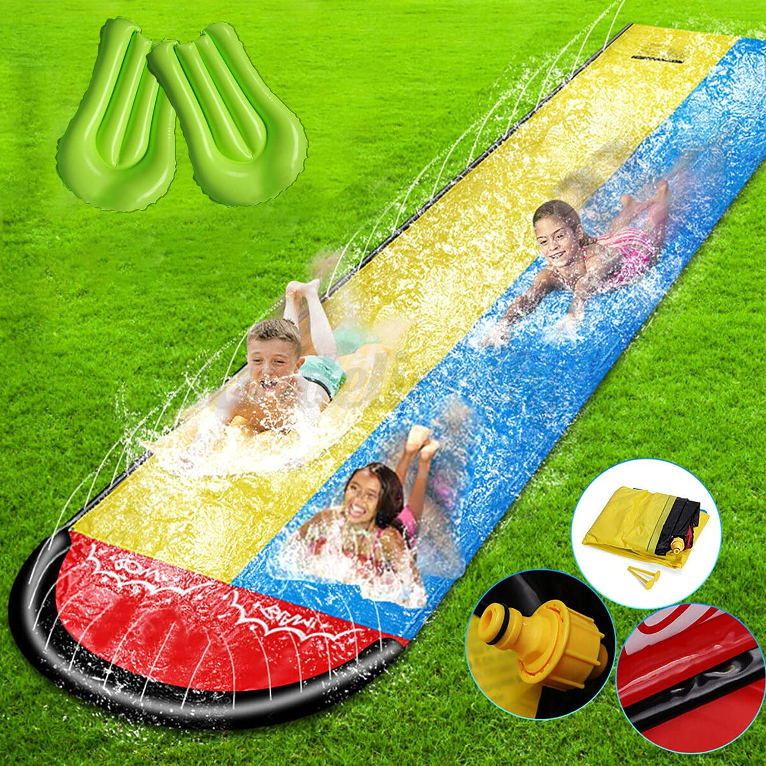 Garden Backyard Giant Racing Lanes and Splash Pool Outdoor 15.7FT Water Slides with Crash Pad Outdoor Water Toys Lawn Water Slides for Kids Adults