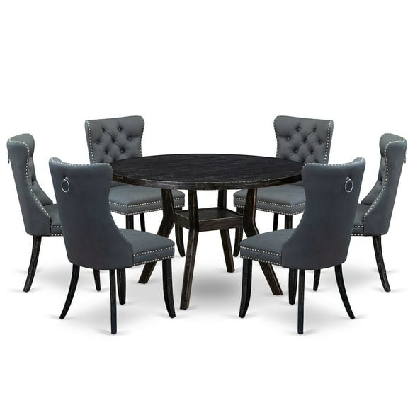 Luxe by East West Furniture 7-Piece Modern Dining Room Set In Platinum Gray Color