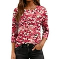 thumbnail image 5 of Fgvctg Valentine's Day Shirts for Women Casual Crewneck 3/4 Sleeve Shirt Date Night Pullover Cute Tops Plus Size Cute Love Heart Print Half Sleeve Blouse Watermelon Red M, 5 of 6