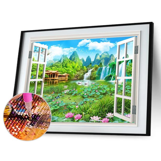 Cuadros Decorativos Cuadro de arte de taladro redondo completo con vista de ventana de pintura de diamante DIY 5D (NH1027) Sywqhk Nuevos Originales