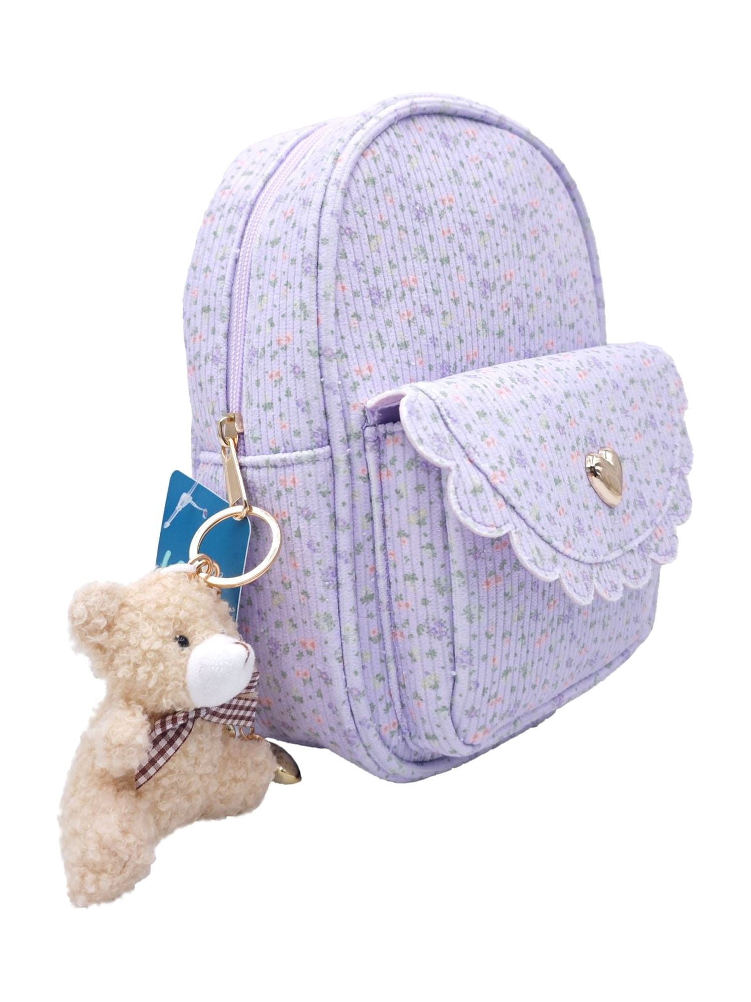 Wonder Nation Girls Mini Backpack with Keychain, Floral Lavender