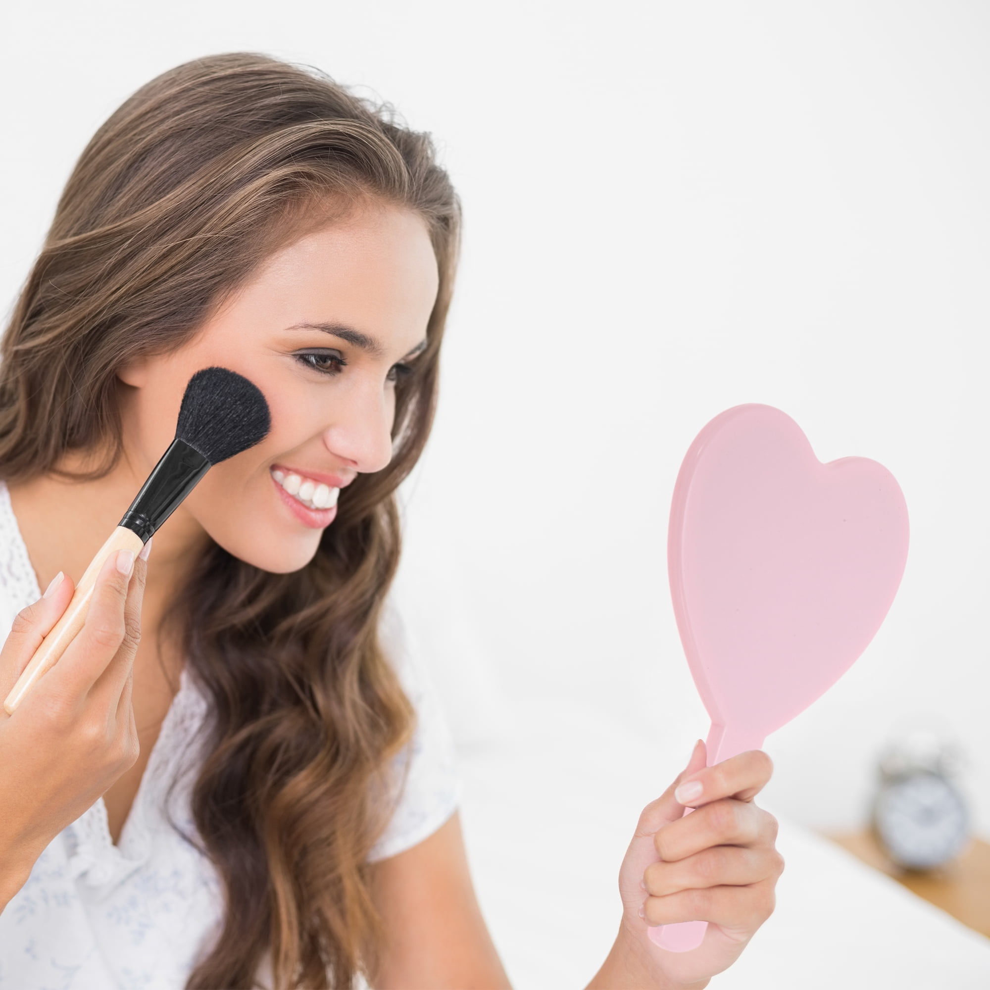 Unique Bargains 1pc Heart-shaped Handheld Mirror for Personal Grooming and Makeup Pink