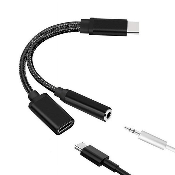 Type C to 3.5mm Charge Audio Adapter 2 in 1 USB Splitter Headphone AUX Cable for Smartphone