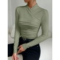 thumbnail image 6 of KelaJuan Women's Spring Elegant Slim Tops Solid Color Long Sleeve High Neck Ruched Wrap T-Shirt Clubwear, 6 of 6