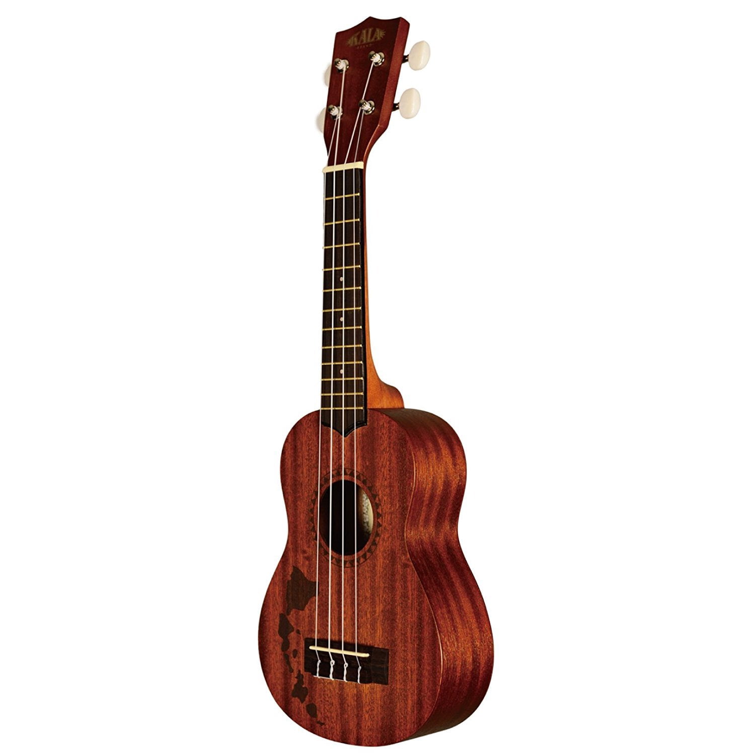 Kala KA-15S-H1 Satin Mahogany Soprano Ukulele - Hawaiian Islands Bundle with Hard Case, Tuner, Strap, Austin Bazaar Instructional DVD, and Polishing Cloth