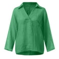 thumbnail image 7 of Clearance under $5 JINMGG Clearance Womens Tops,Women's Fashion Solid Color Tops Long Sleeved Loose Cotton and Linen Loose Shirt Blouse V-Neck Casual Tops,Green S, 7 of 7