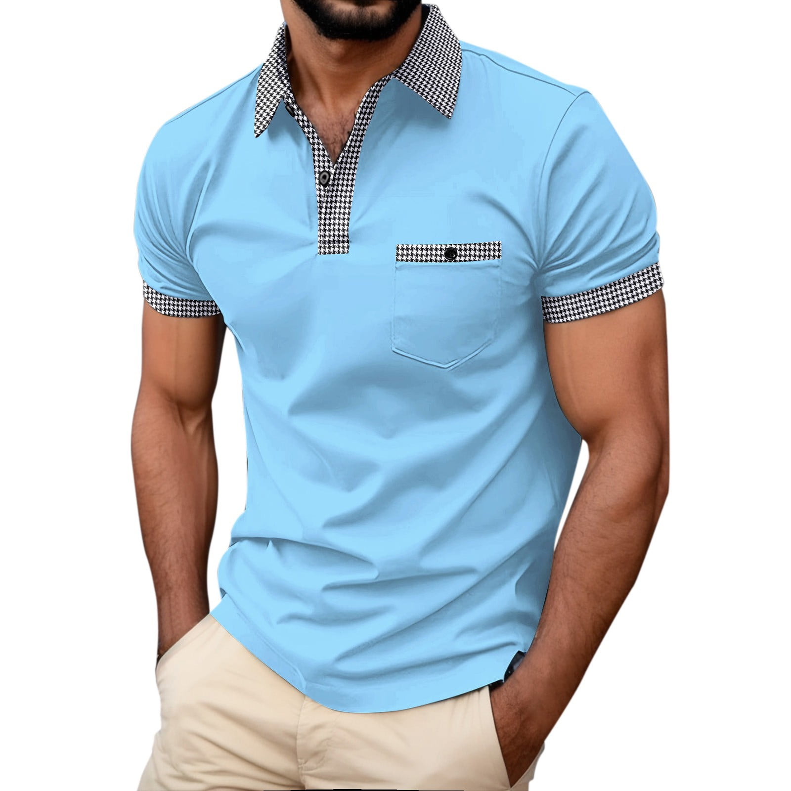 BOBOGOJP Mens Polo Shirt Short Sleeve Shirt Cargo Tactical Military Pullover Outdoor Polo Shirts Blue M