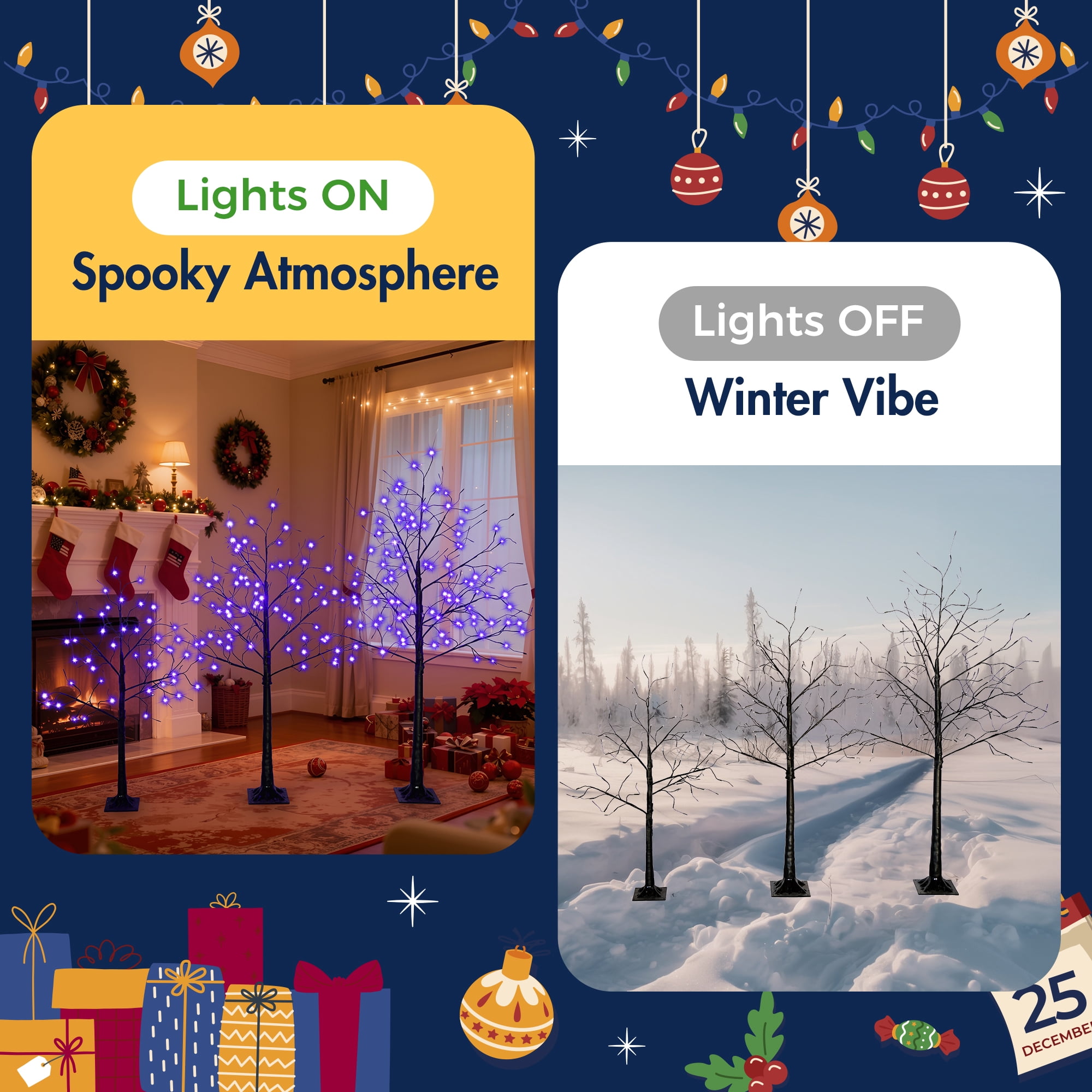 4-6ft Purple Halloween Tree with 48-96 LED Lights Adjustable Branches Indoor Spooky Decor