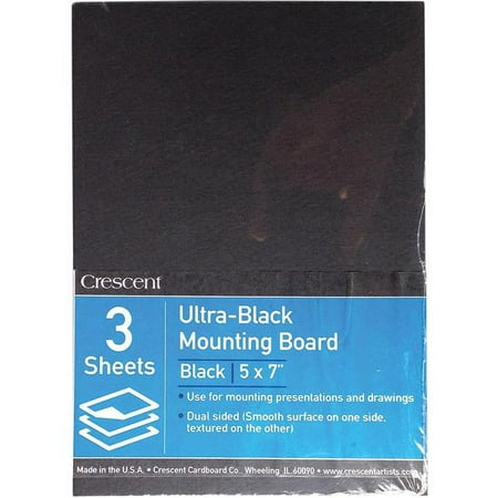 Crescent Cardboard 8-0507 Ultra-Black Mounting Board Value Pack, 5 x 7 in. - 3 per Pack