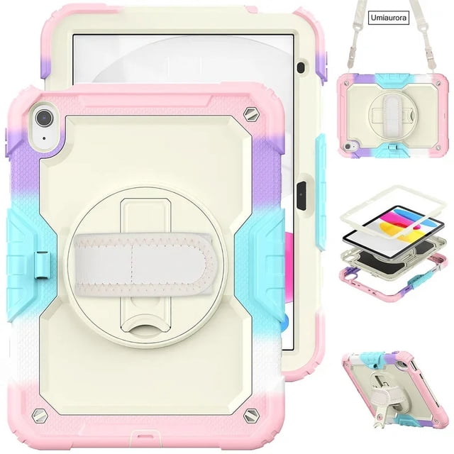 Pour IPad 10.2 7th 8th 9th 10th Gen Air 2 3 4 5 10.9 Mini 6 9.7 Pro 11 Étui pour Tablette Enfants Silicone PC Armure Support Antichoc Housse 02 Rianbow Rose IPad 5th 6th Gen 9.7