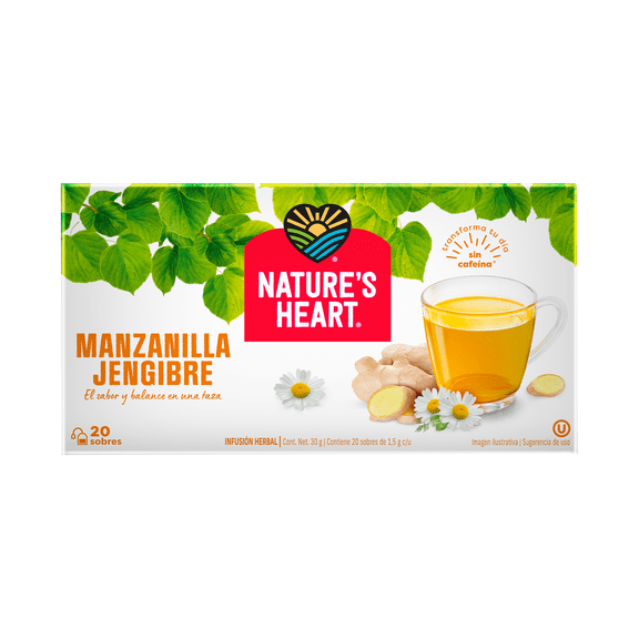 Infusión herbal Nature's Heart manzanilla jengibre 20 sobres de 1.5 g c/u