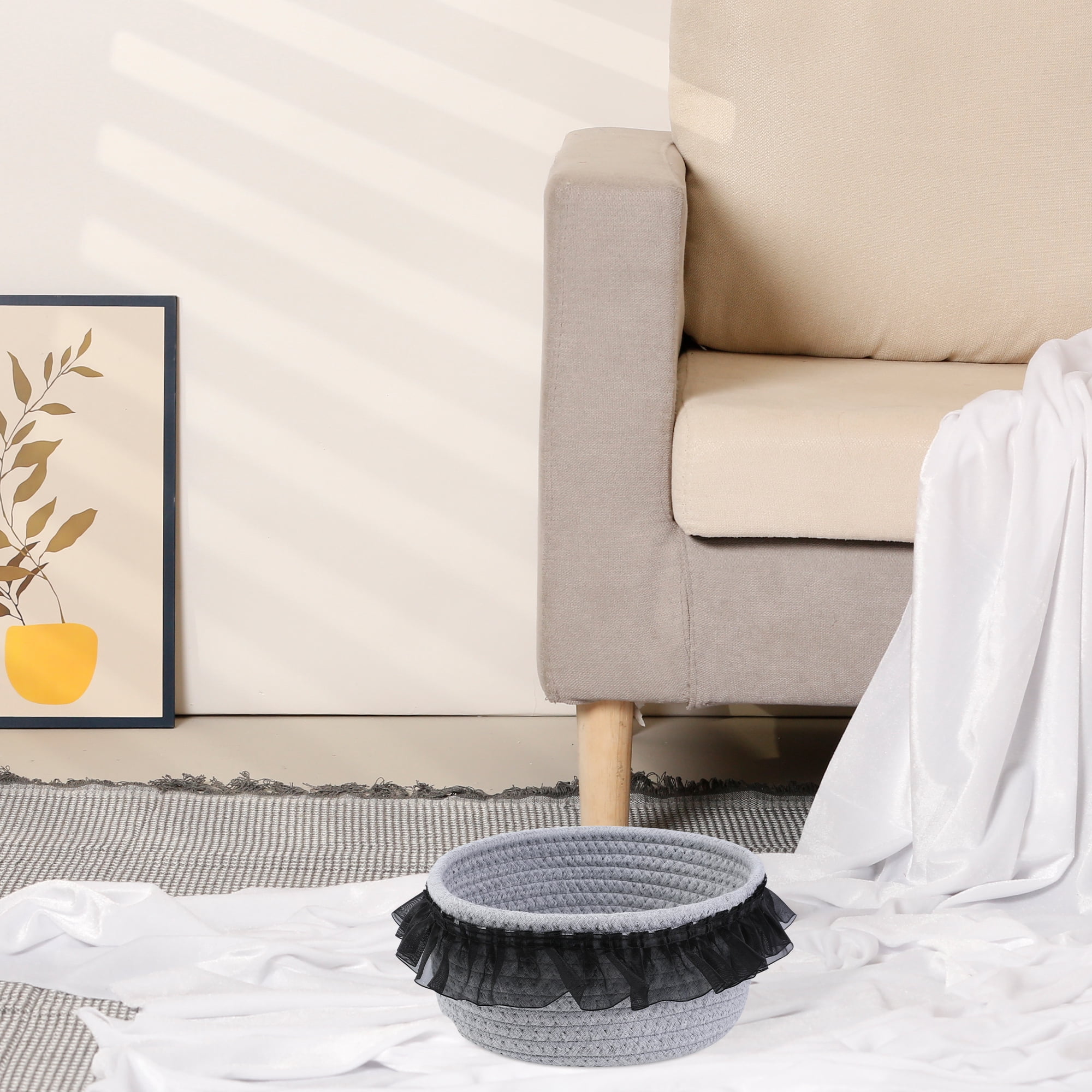 Unique Bargains Woven Storage Basket for Entryway Desk Gray/Black 8.5*7.5*3.7in