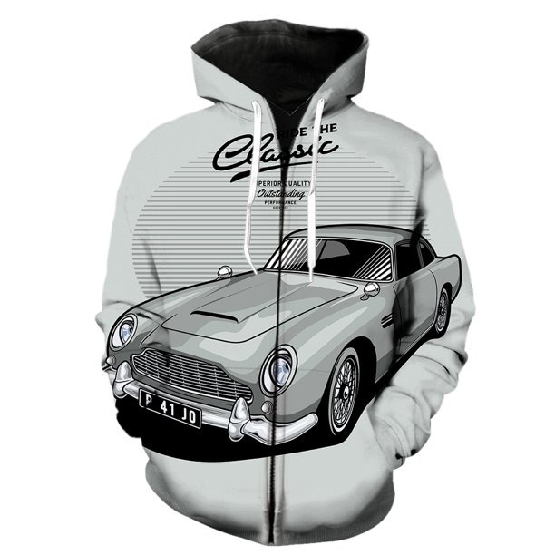 Sudadera con capucha y cremallera para hombre con diseño de coche clásico de dibujos animados, estampado 3D, unisex, informal, divertida, para primavera, ropa de calle, manga larga extragrande
