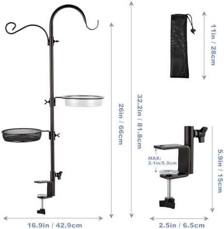 Deck Bird Feeding Station | Premium Multi Feeder Hanging Kit with Bird Bath & Sock Feeder | Attracts Wild Birds, Planter Hanger Hook for Outdoor Deck, Patio, Garden