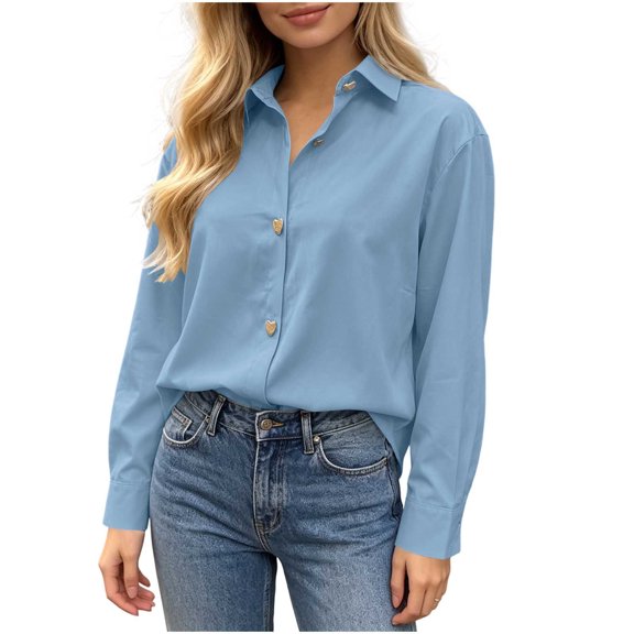 Njagoc3 Button down Shirts for Women Dressy Casual Loose Fit Collared Long Sleeve Dress Shirt Trendy Office Work Shirts