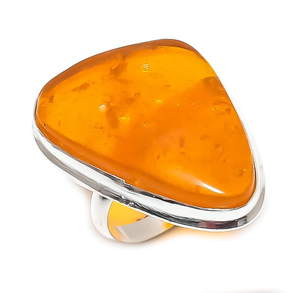 Natural Baltic Amber Gemstone 925 Sterling Silver Jewelry Ring Size 7