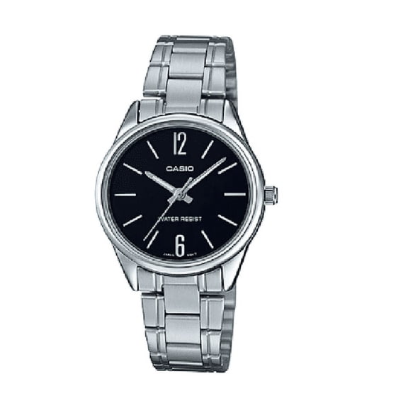 Casio Women’s Silver Stainless Steel Watch with Black Dial - LTP-V005D-1BUDF