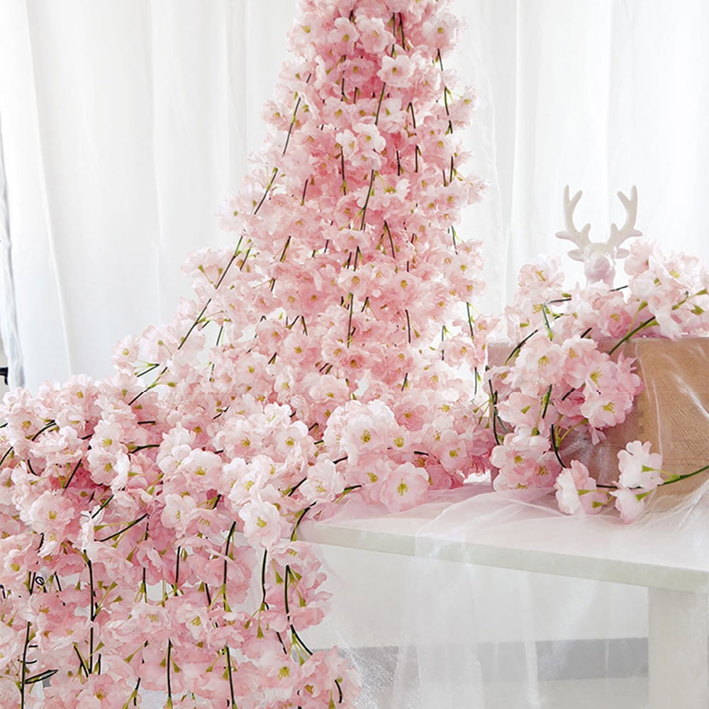 Silk Artificial Cherry Blossom Vertical Vine Garland Home Garden Wedding Decor 