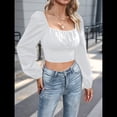 thumbnail image 4 of Blusa Corta de Larga con Volantes, Cuello Cuadrado y Fruncido para Mujer L, 4 of 10